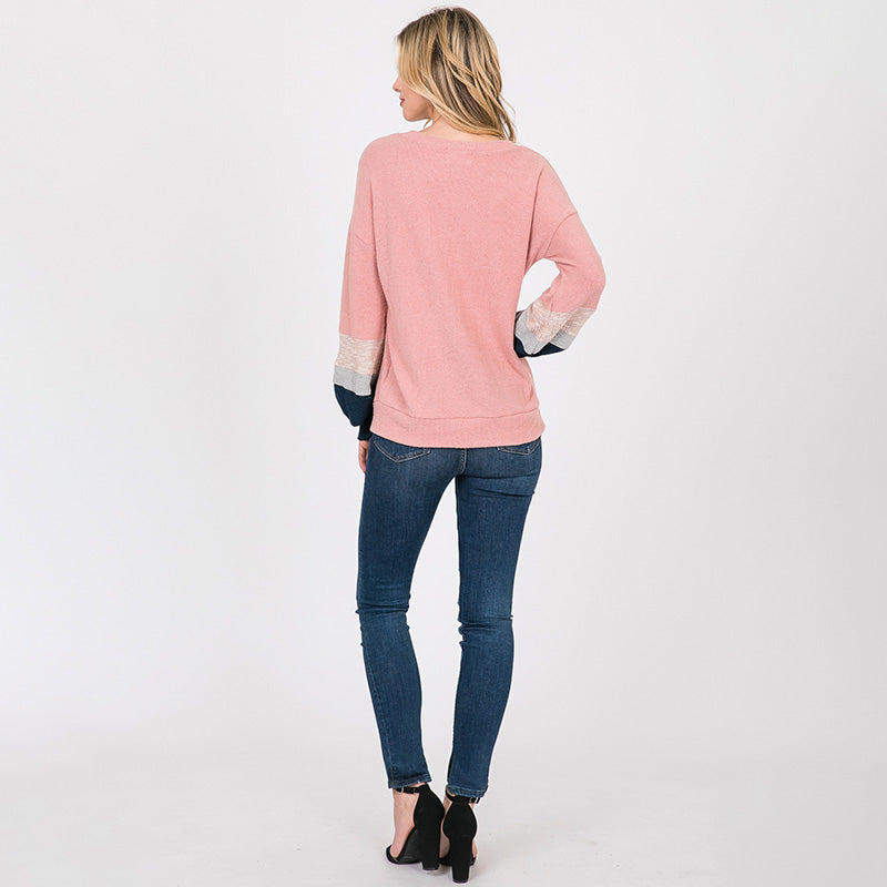 Apolo Colour Block Top Rose - The Casual Company