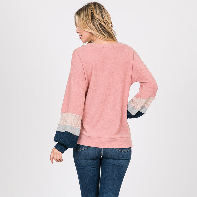 Apolo Colour Block Top Rose - The Casual Company