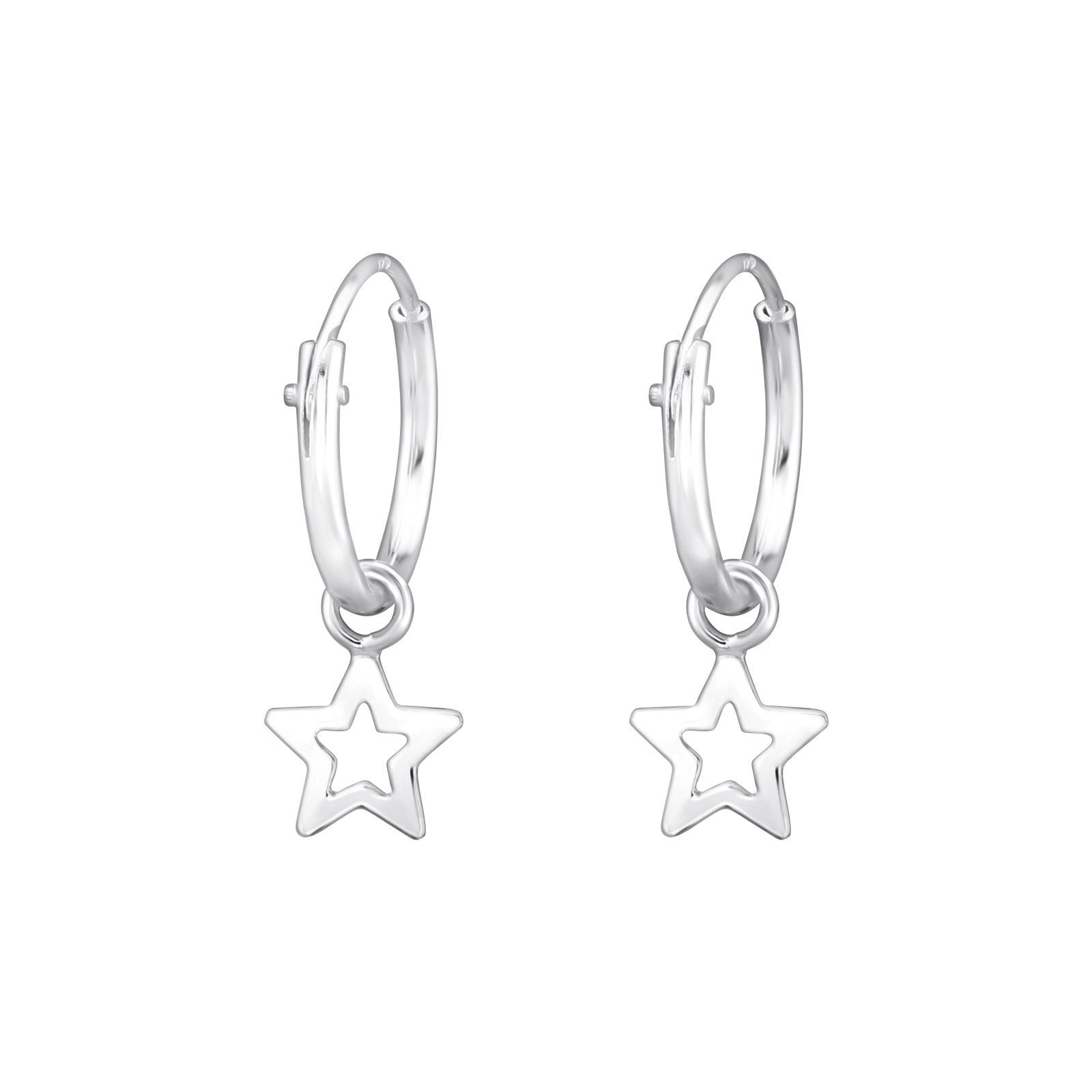 Sterling Silver Drop Star Hoop