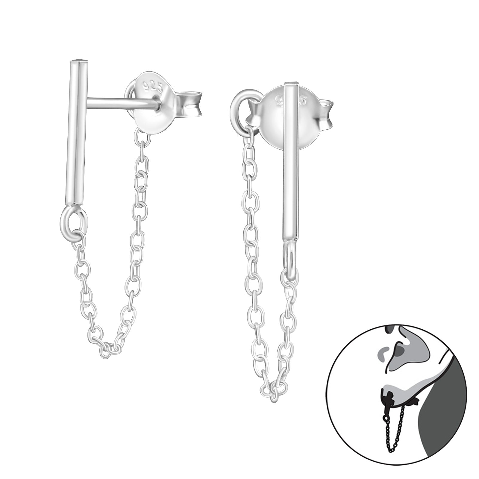 Sterling Silver Bar Chain Earring