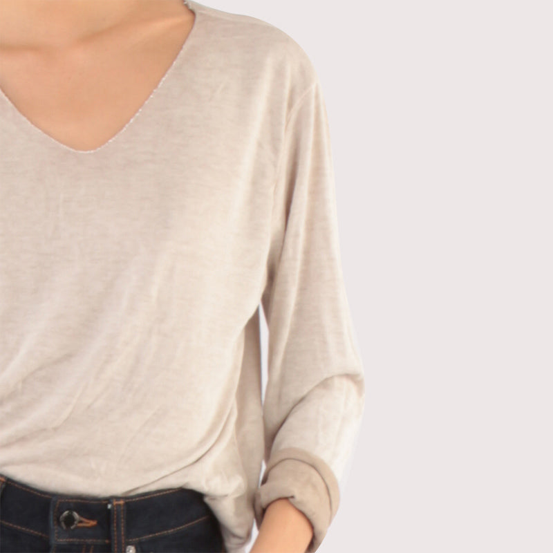 Via V Neck Knit Taupe
