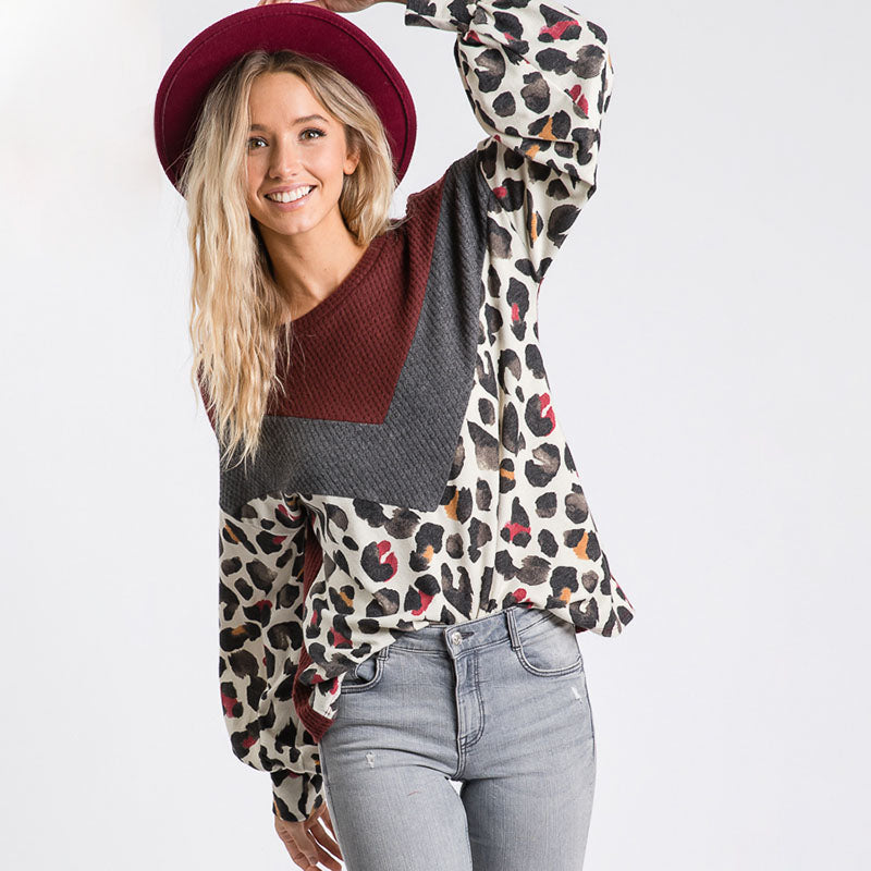 Leah Leopard Jumper Burgundy