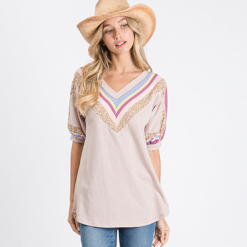 Chevron Short Sleeve Top (Blush) - The Casual Company
