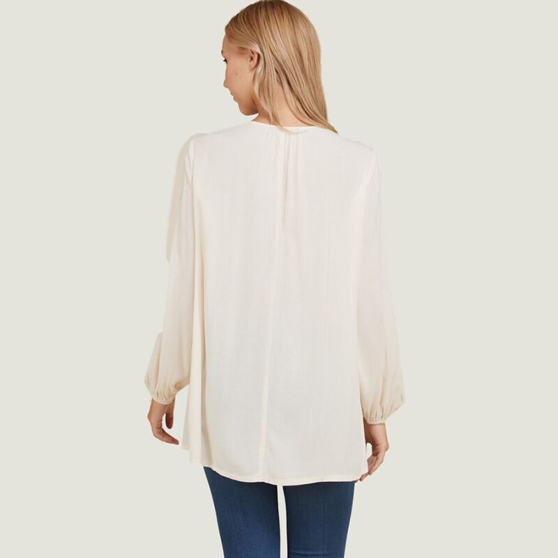 Button Down Tassel Tie Blouse Cream