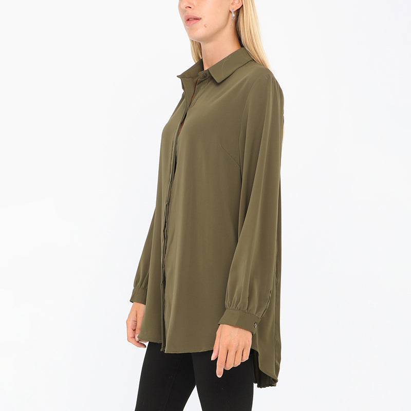 Long Pleated Back Shirt Khaki