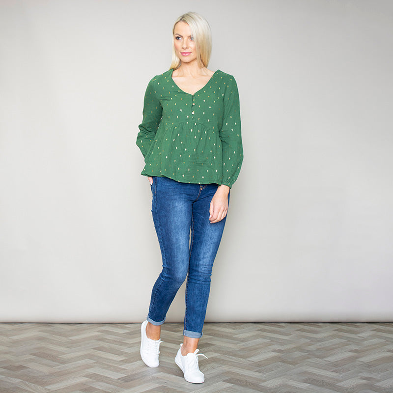 Pia Peplum Top (Green)