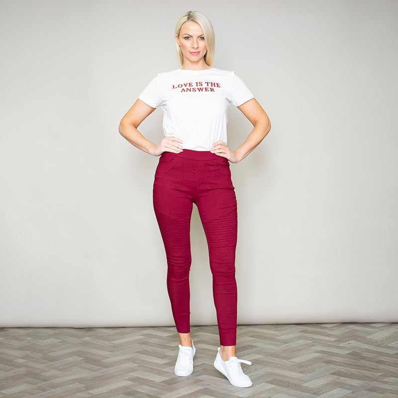 Moto Pleated Jeggings (Burgundy)