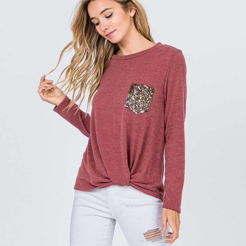 Glitter Pocket Knot Top Mauve