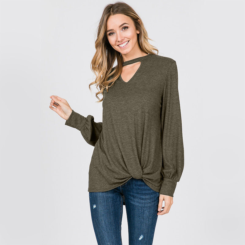 Sandra Puff Sleeve Top Khaki