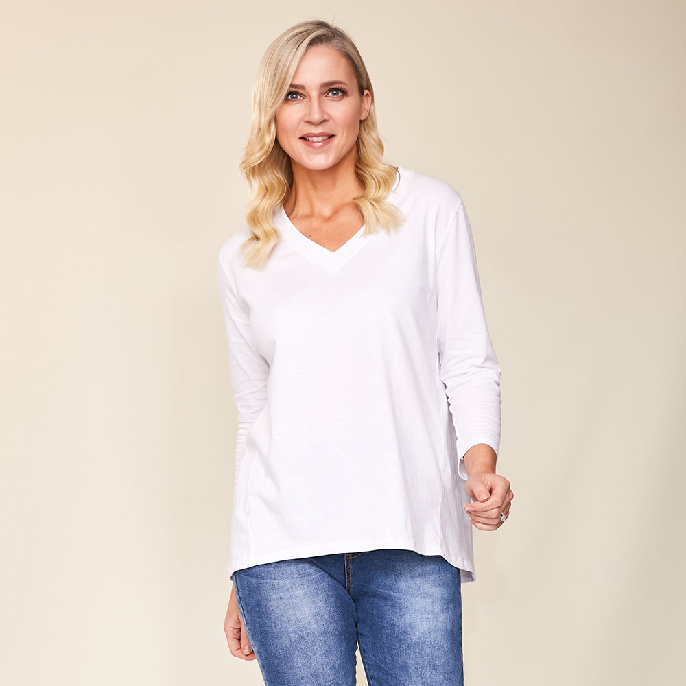 Riley V Neck Top (White)