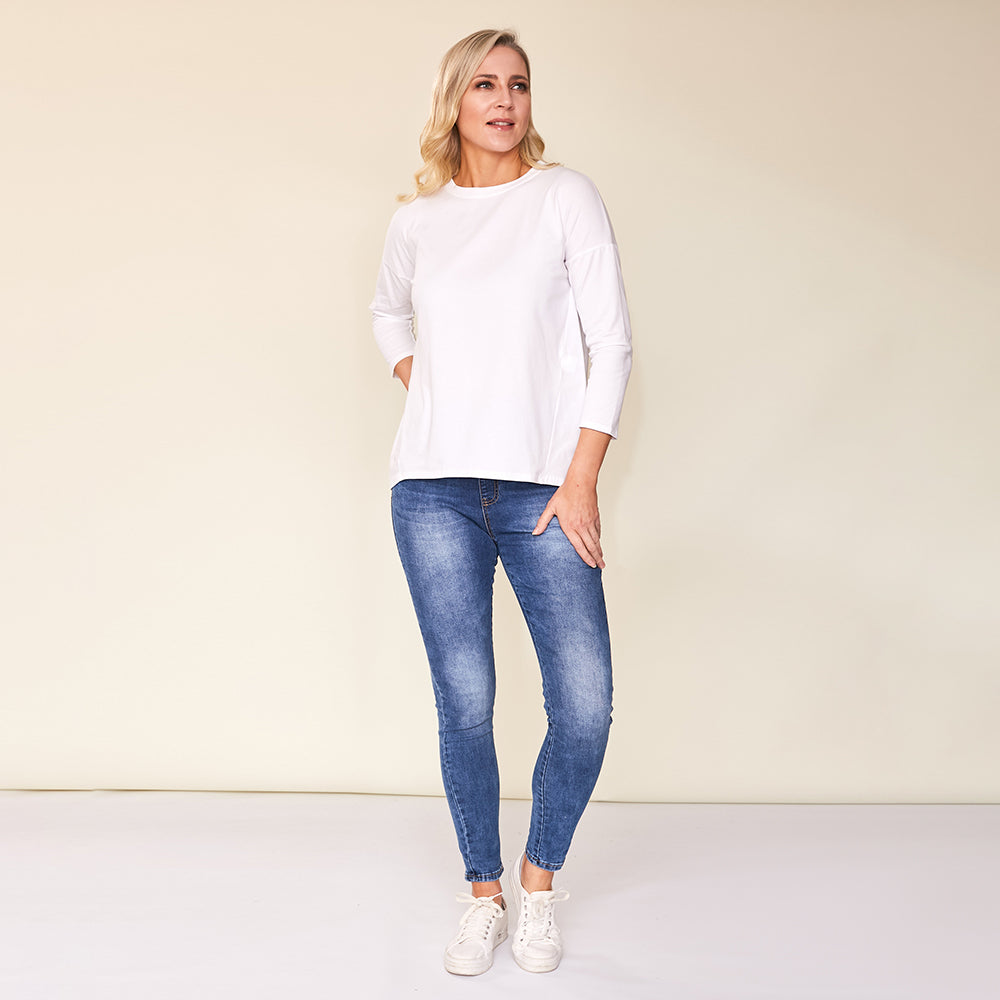 Riley Crew Neck Top (White)