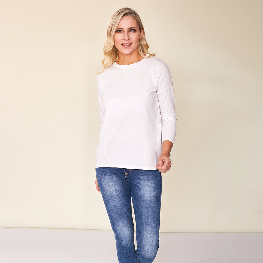 Riley Crew Neck Top (White)