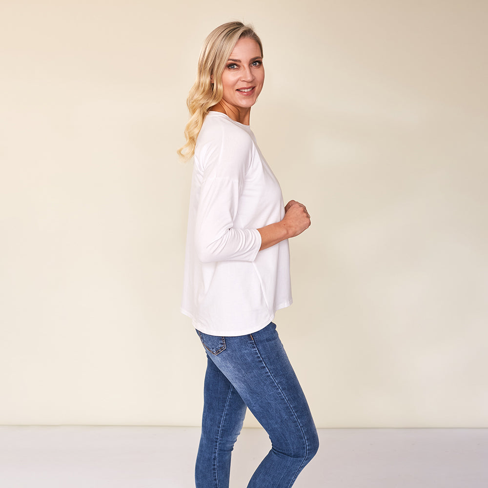 Riley Crew Neck Top (White)