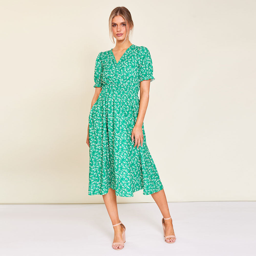 Belle Dress (Green Floral) - The Casual Company