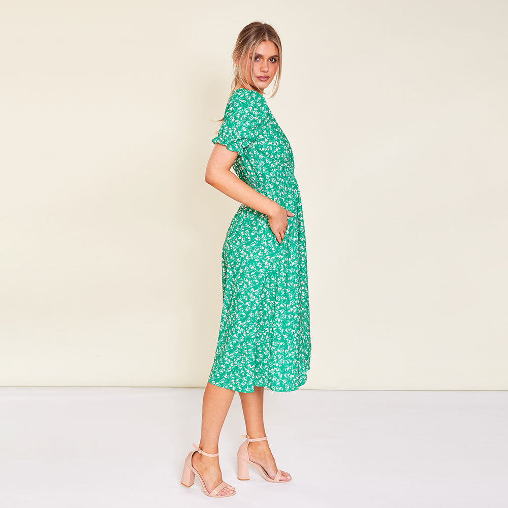 Belle Dress (Green Floral) - The Casual Company