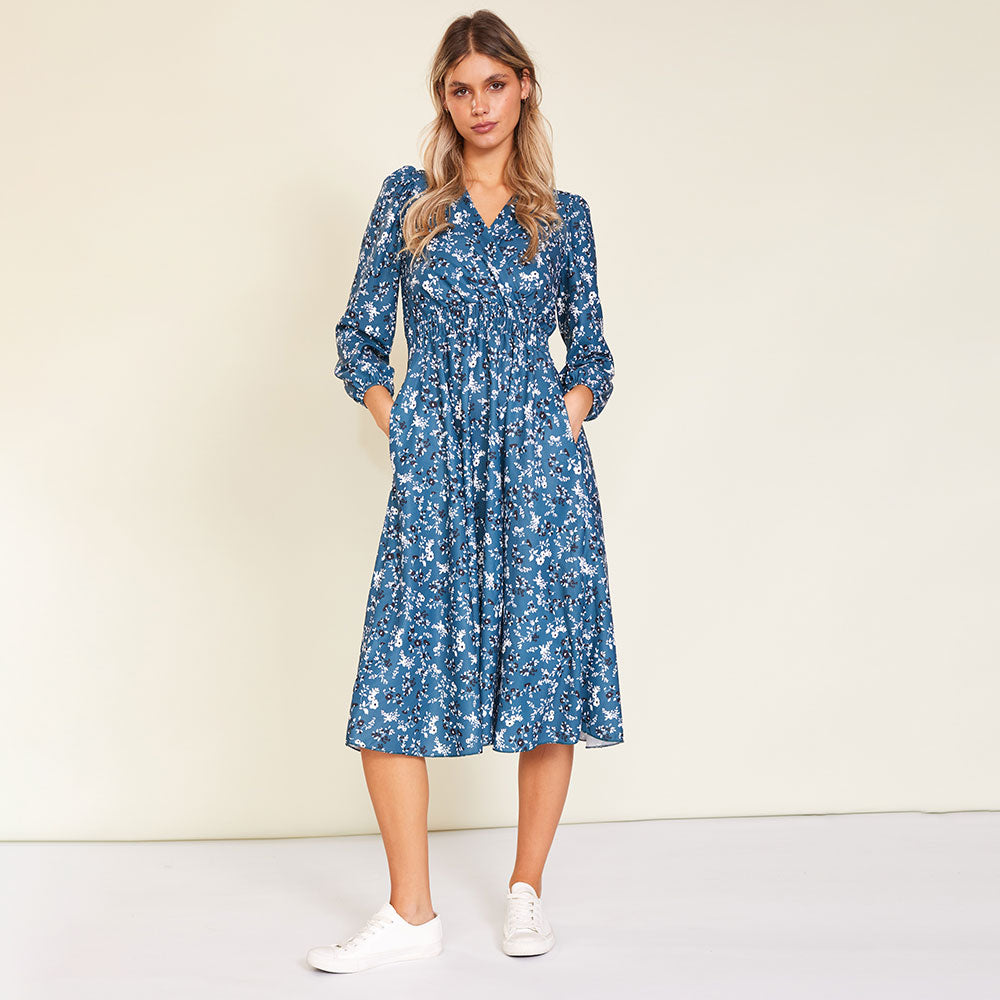 Carrie Dress (Floral Teal)