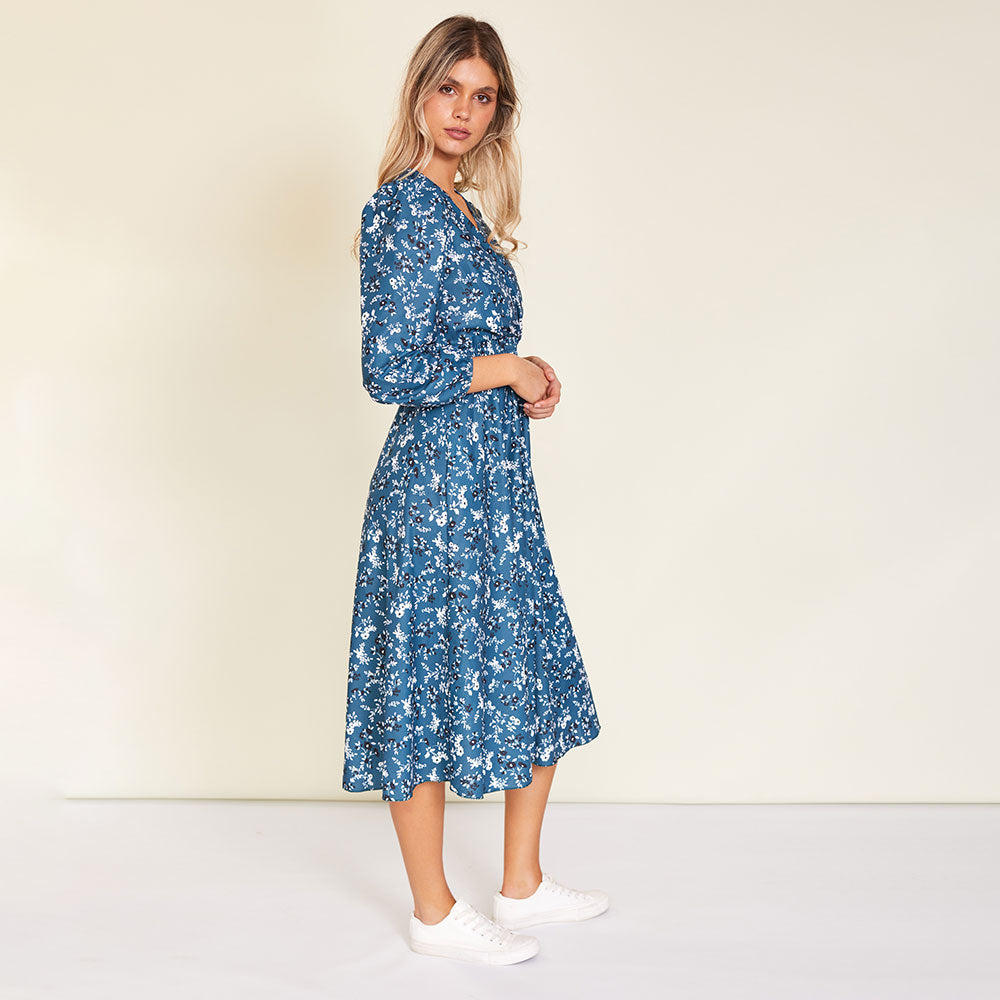 Carrie Dress (Floral Teal)