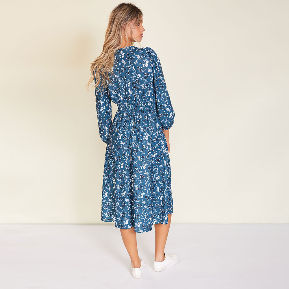 Carrie Dress (Floral Teal)
