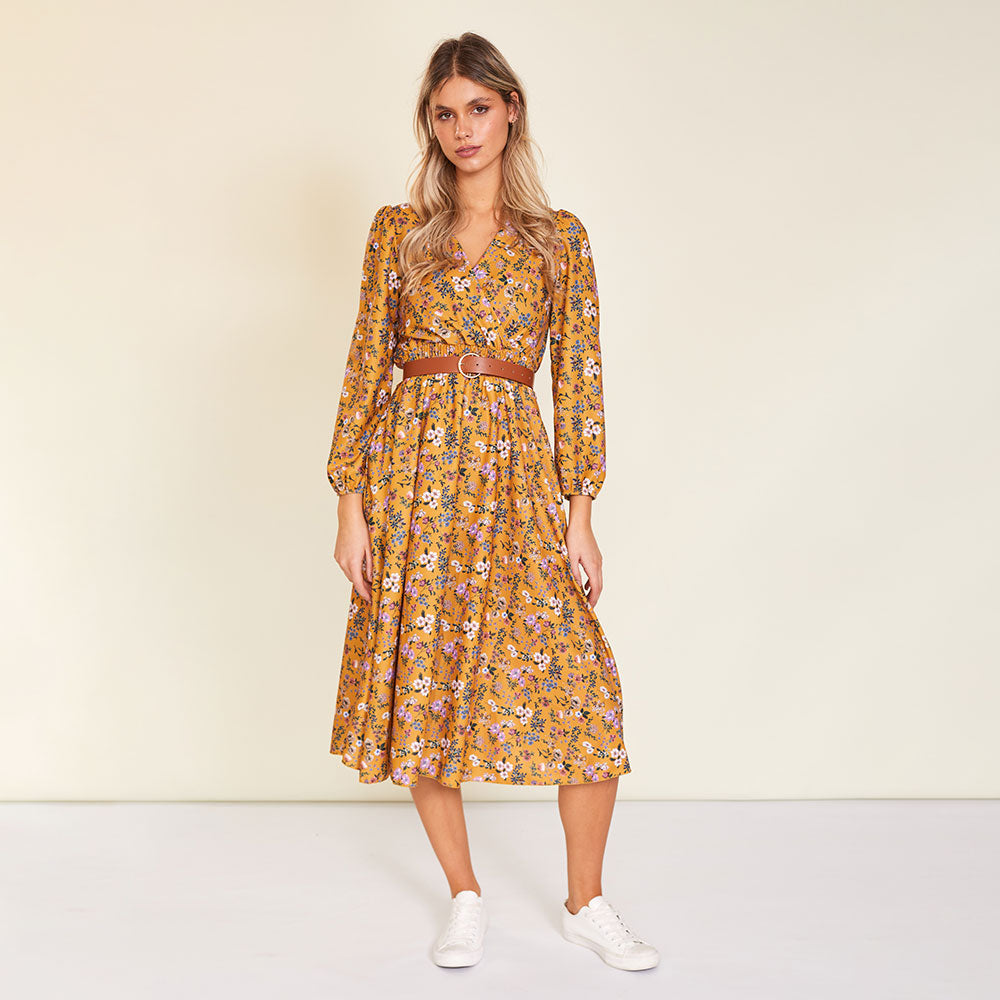 Carrie Dress (Floral Mustard)