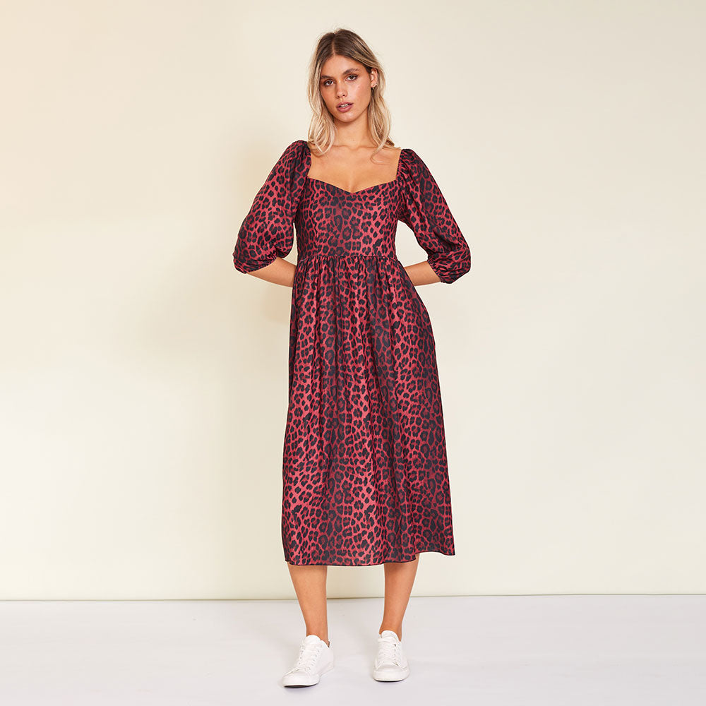 Kadie Leopard Dress (Burgundy)