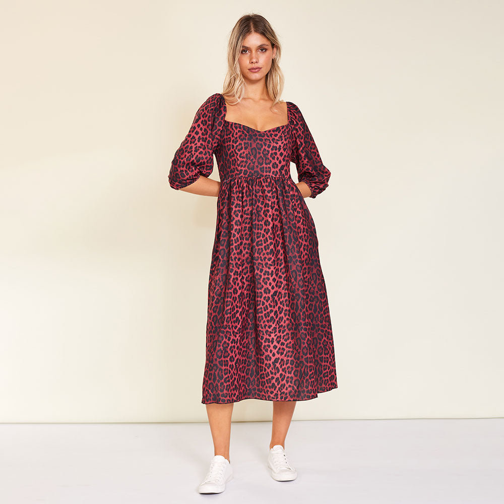 Kadie Leopard Dress (Burgundy)