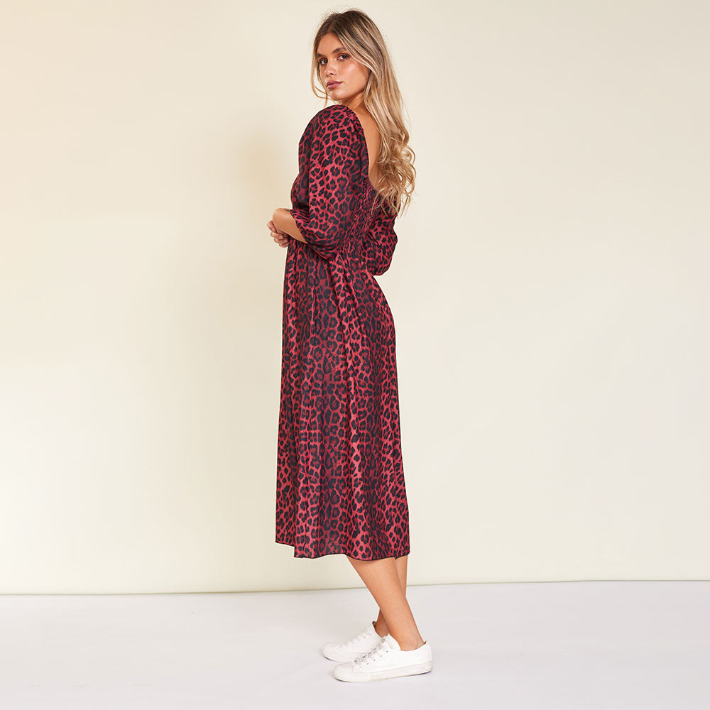 Kadie Leopard Dress (Burgundy)