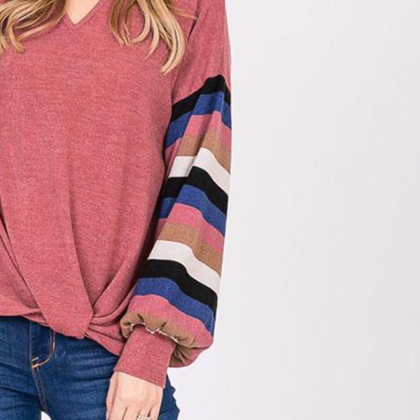 Aine Stripe Sleeve Top Mauve - The Casual Company