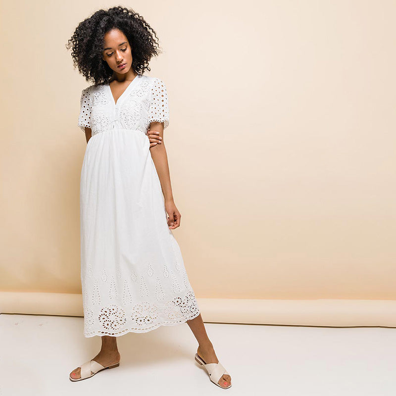 Elena Embroidery Dress White