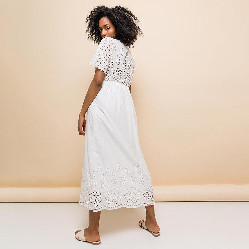 Elena Embroidery Dress White