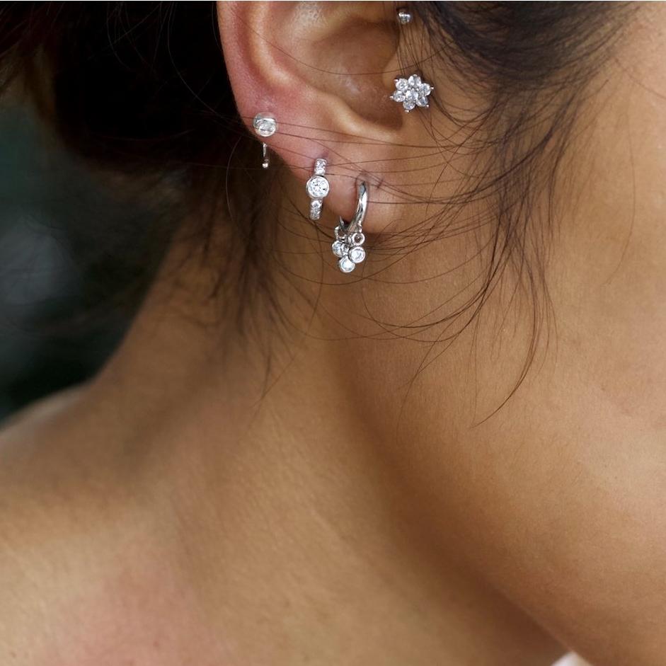 Mini Bezel Huggies Earings Silver