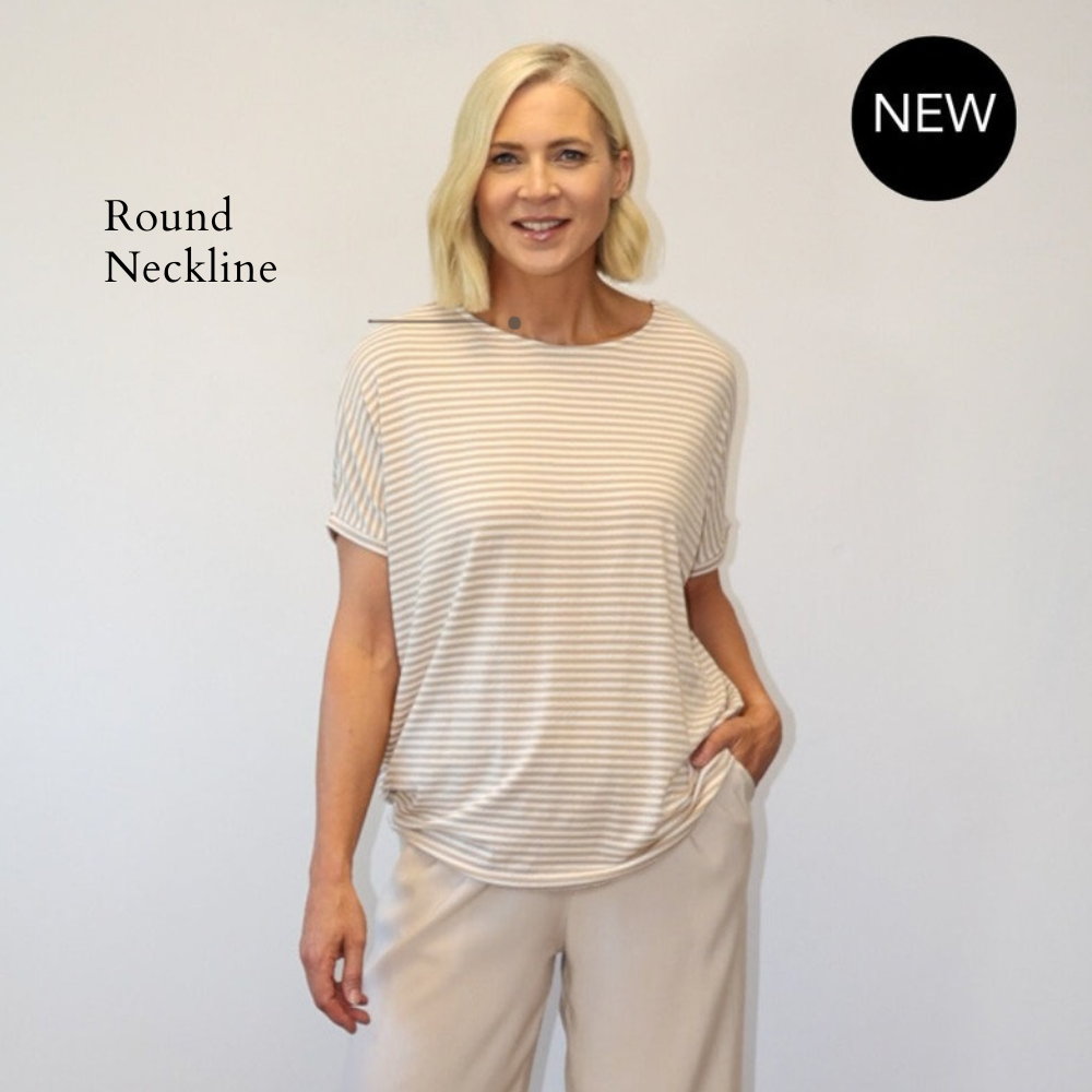 Sienna Top (Oatmeal Stripe) - Round Neckline