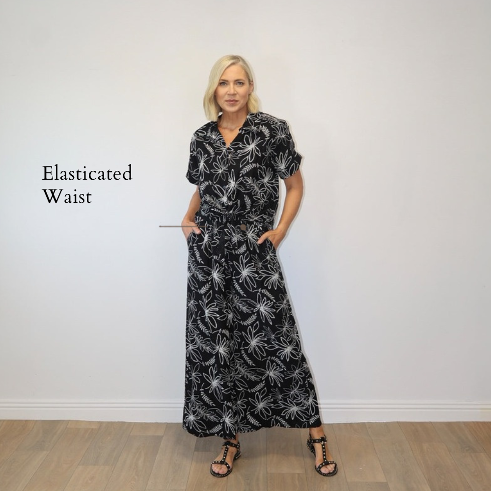 Flora Trousers (Black Floral) - Elasticated Waist