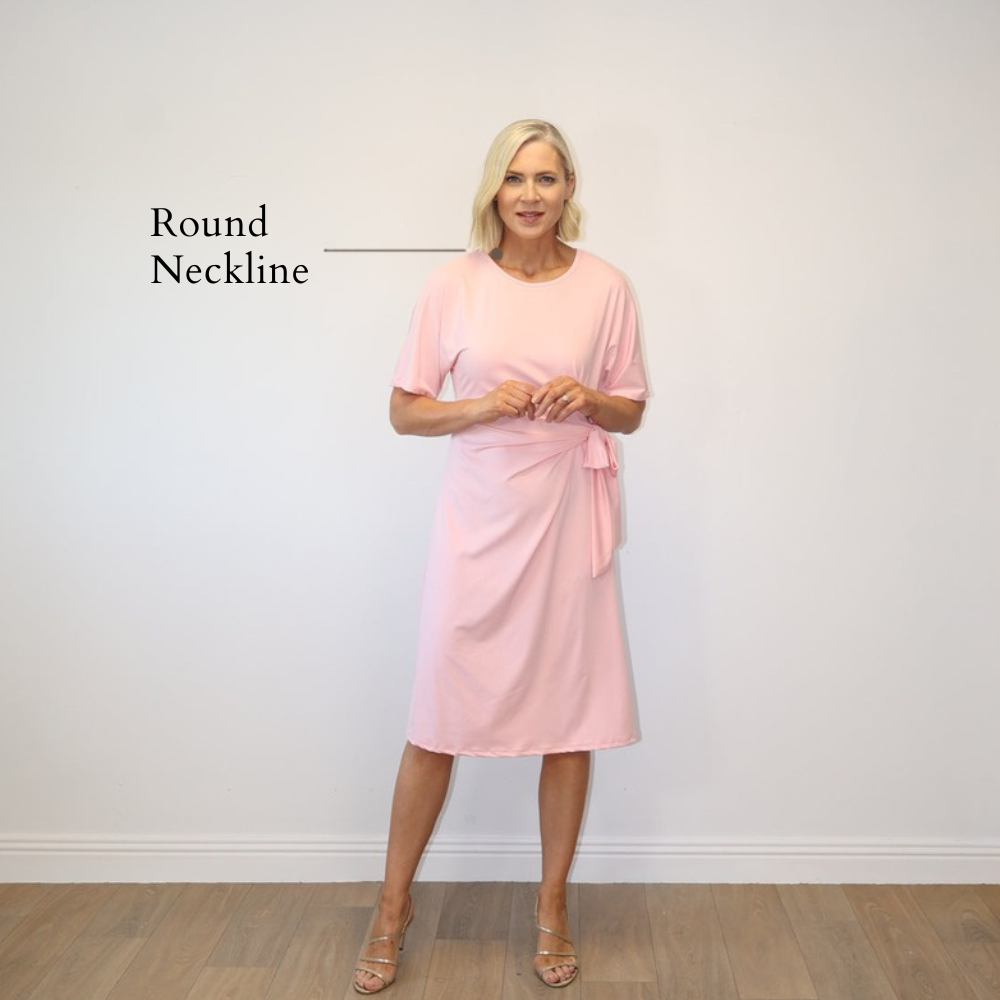 Rosa Knot Front Midi Dress Blush Pink - Round Neckline