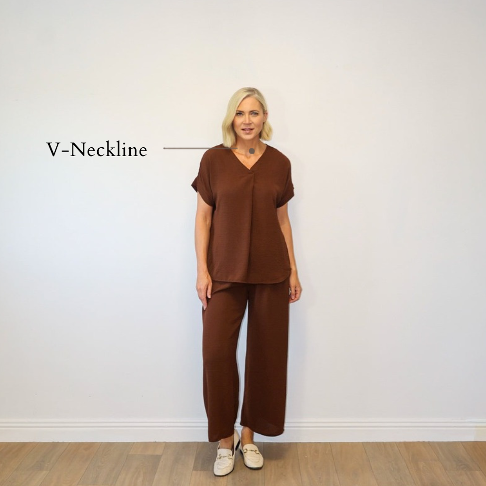 Quinn V-Neck Co-ord (Brown) - V-Neckline