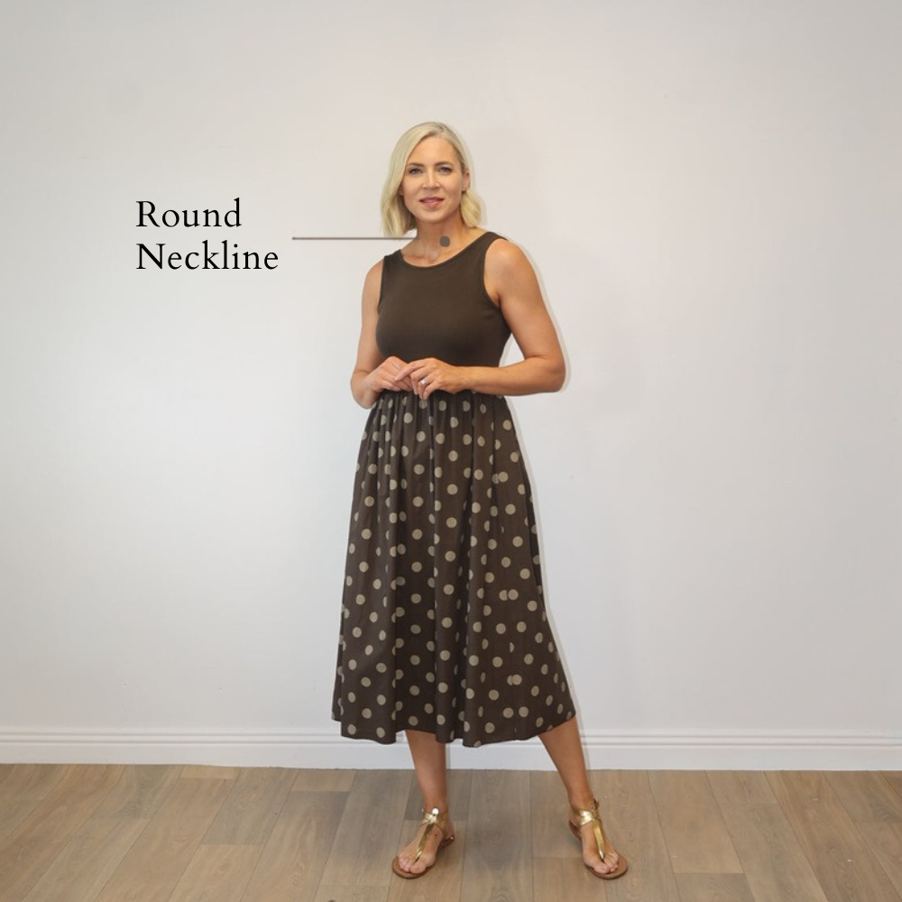 Amara Ribbed Dress Brown Polka Dot - Round Neckline