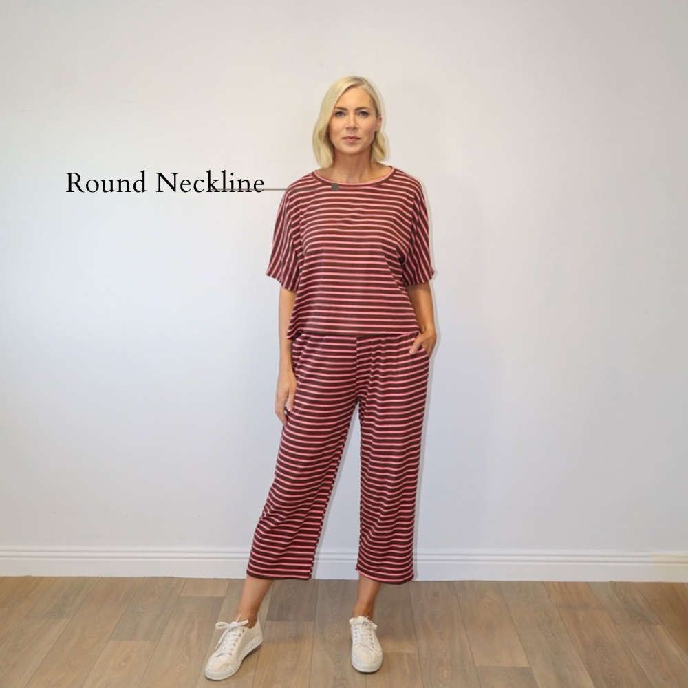 Yolanda Co-Ord (Coffee/Pink Stripe) - Round Neckline