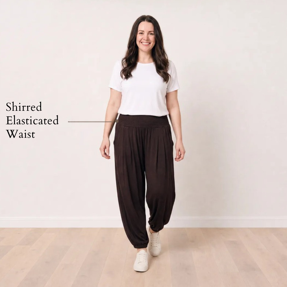 Orla Trousers Chocolate Brown - Shirred Elasticated Waist