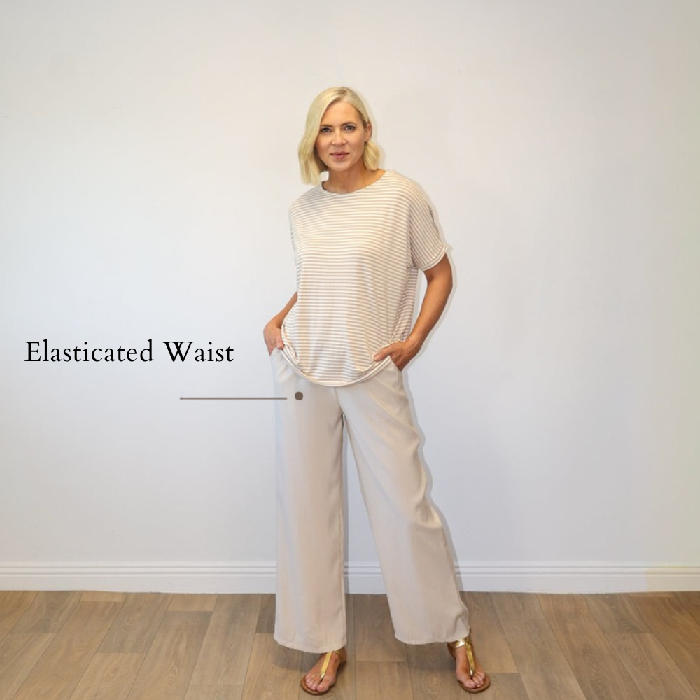 Sienna Trousers Oatmeal - Elasticated Waist