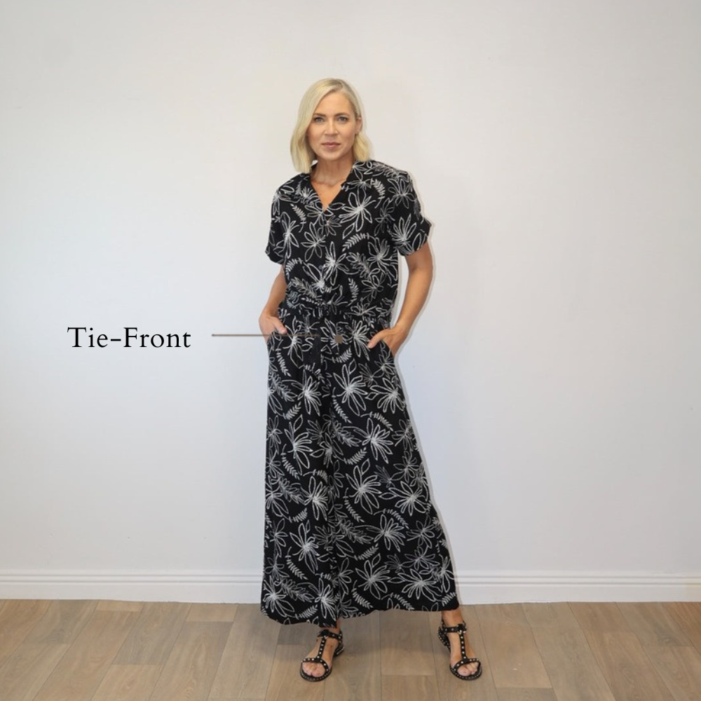 Flora Tie-Front Co-ord (Black Floral) - Tie-Front