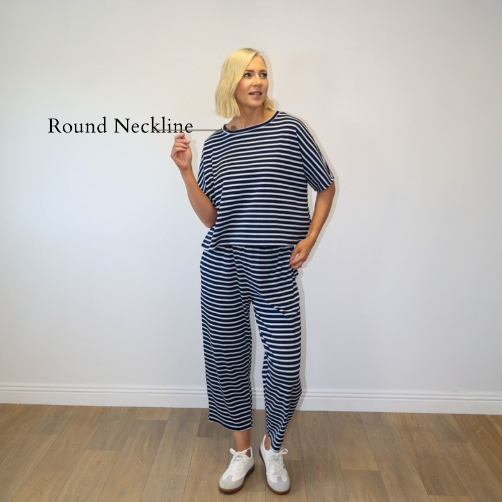 Yolanda Co-Ord (Navy/Blue Stripe) - Round Neckline