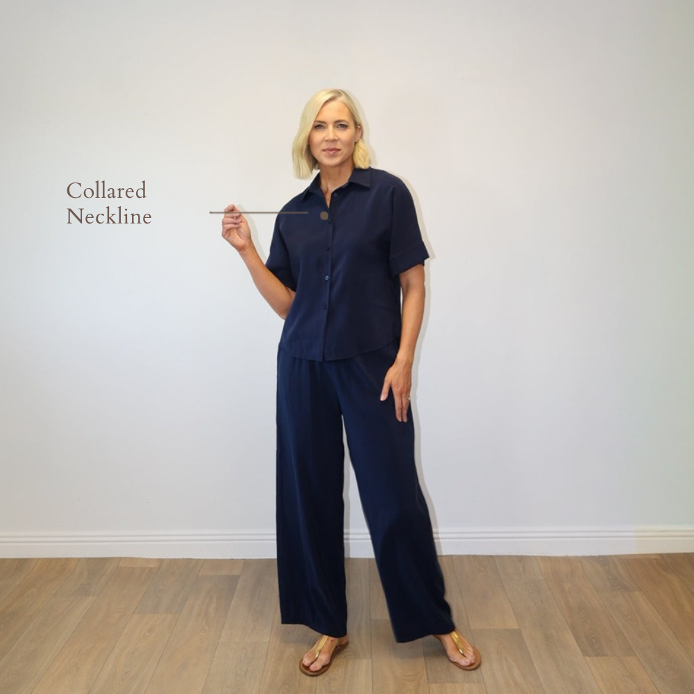 Nadia Navy - Collared Neckline