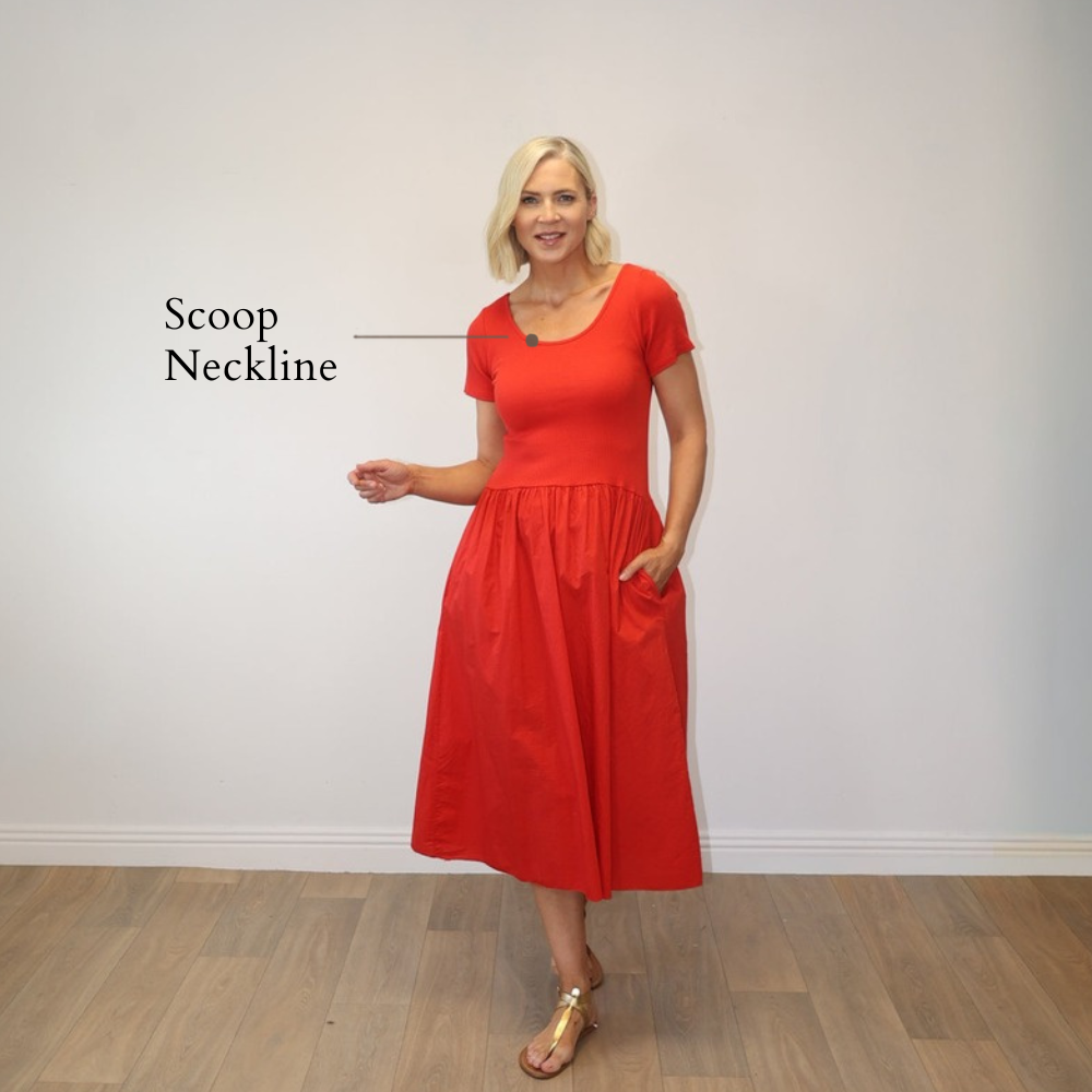 Serena Cap Sleeve Dress Red - Scoop Neckline