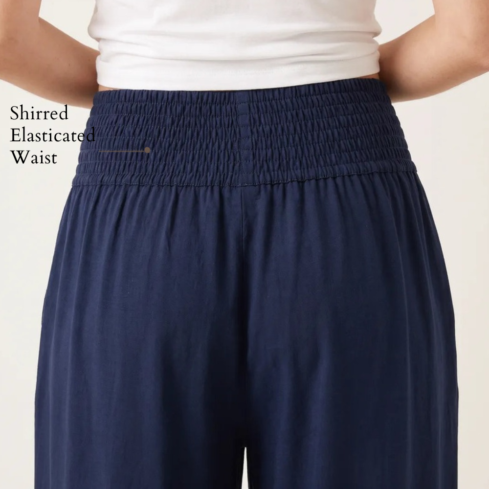 Orla Trousers Navy - Shirred Elasticated Waist