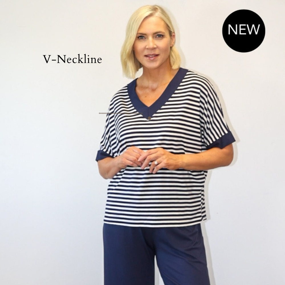 Zara Top (Navy Stripe) - V-Neckline