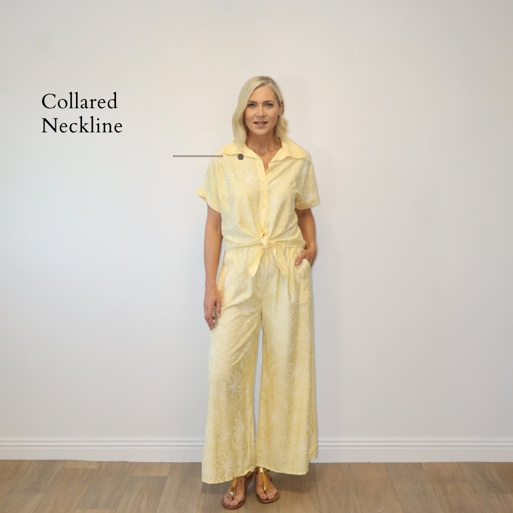 Flora Top (Yellow Floral) - Collared Neckline
