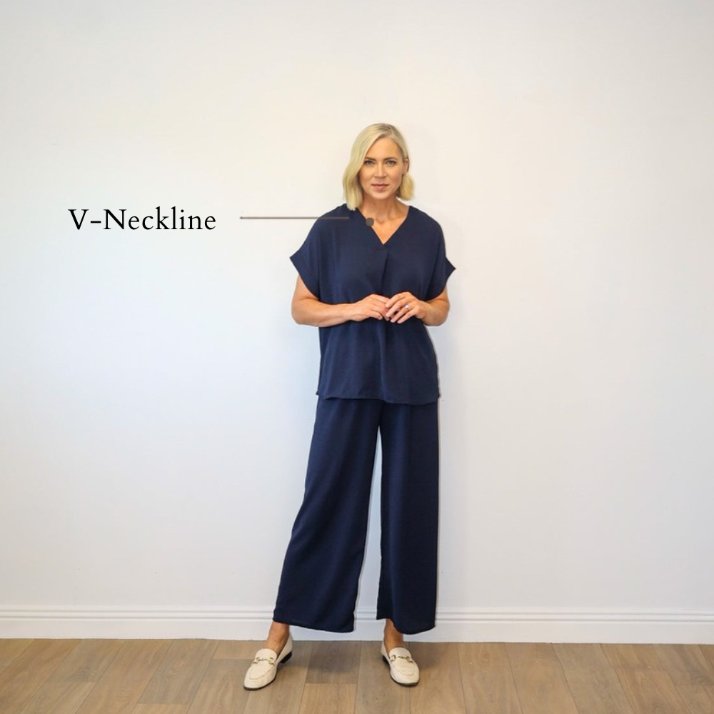 Quinn V-Neck Co-ord (Navy) - V-Neckline