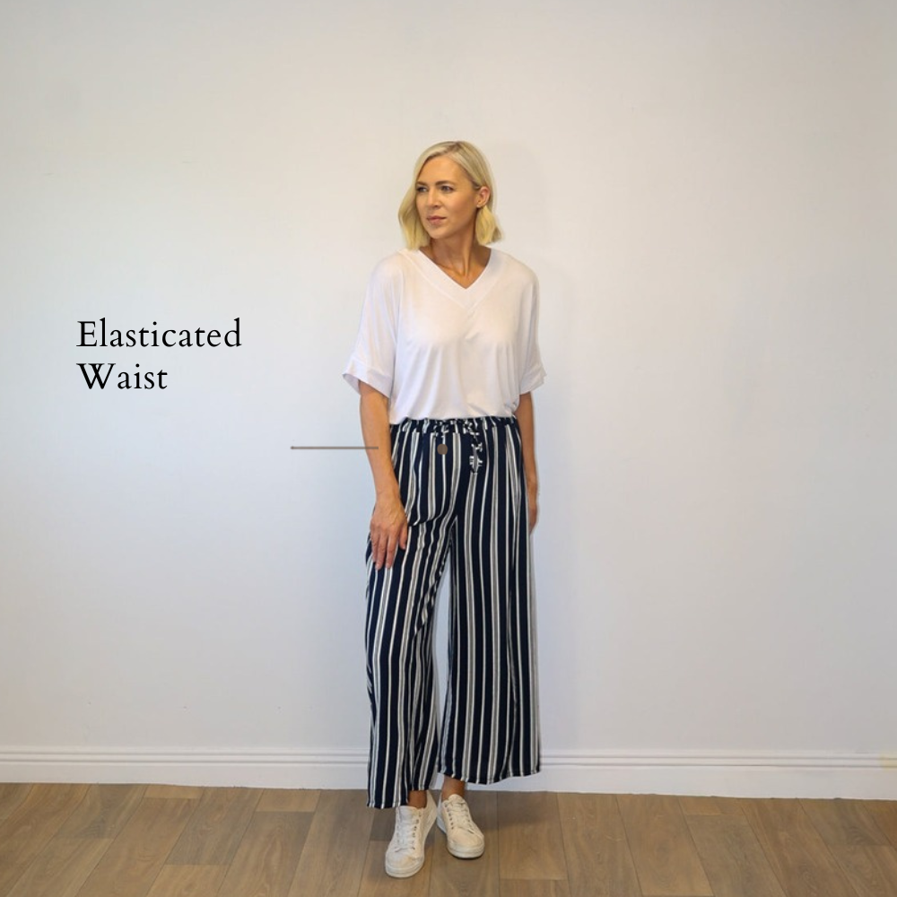 Zara Trousers (Navy/White Stripe) - Elasticated Waist
