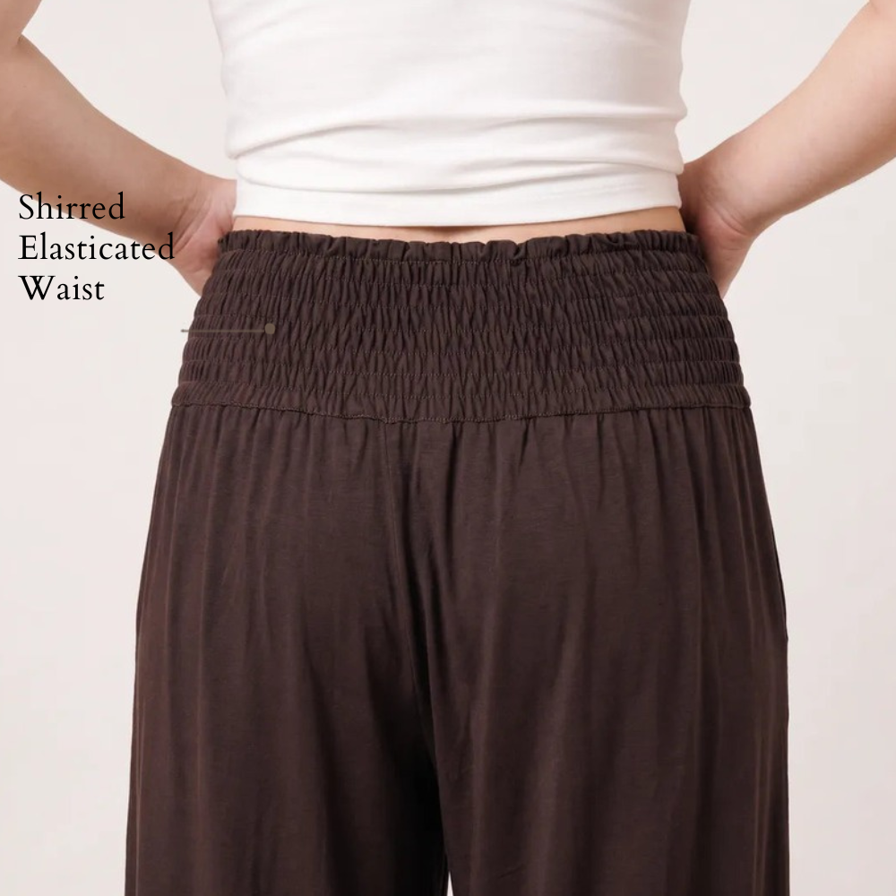 Orla Trousers Chocolate Brown - Shirred Elasticated Waist