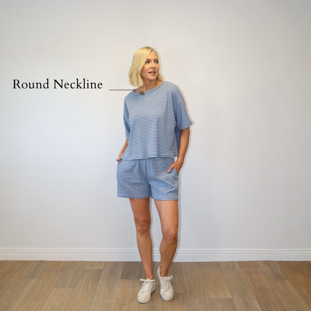 Felicity Top (Blue/Brown) - Round Neckline
