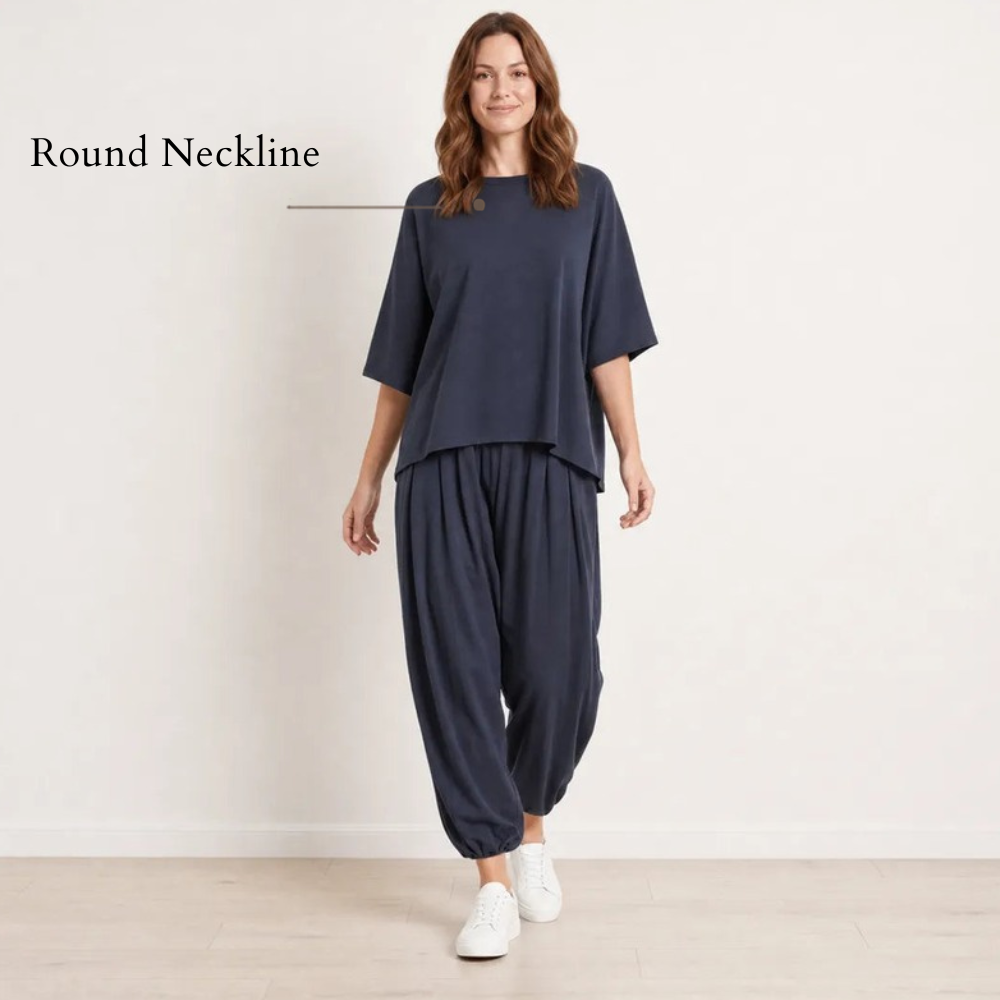 Orla Co-ord Navy - Round Neckline
